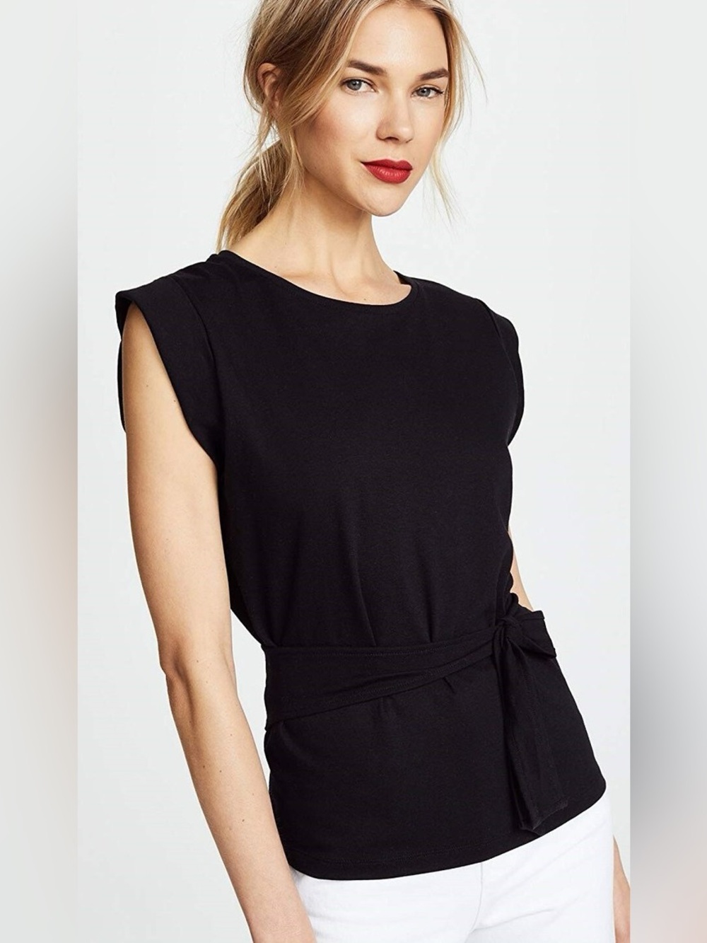 Vince wrap tie Waist Cap Sleeve open back tshirt top